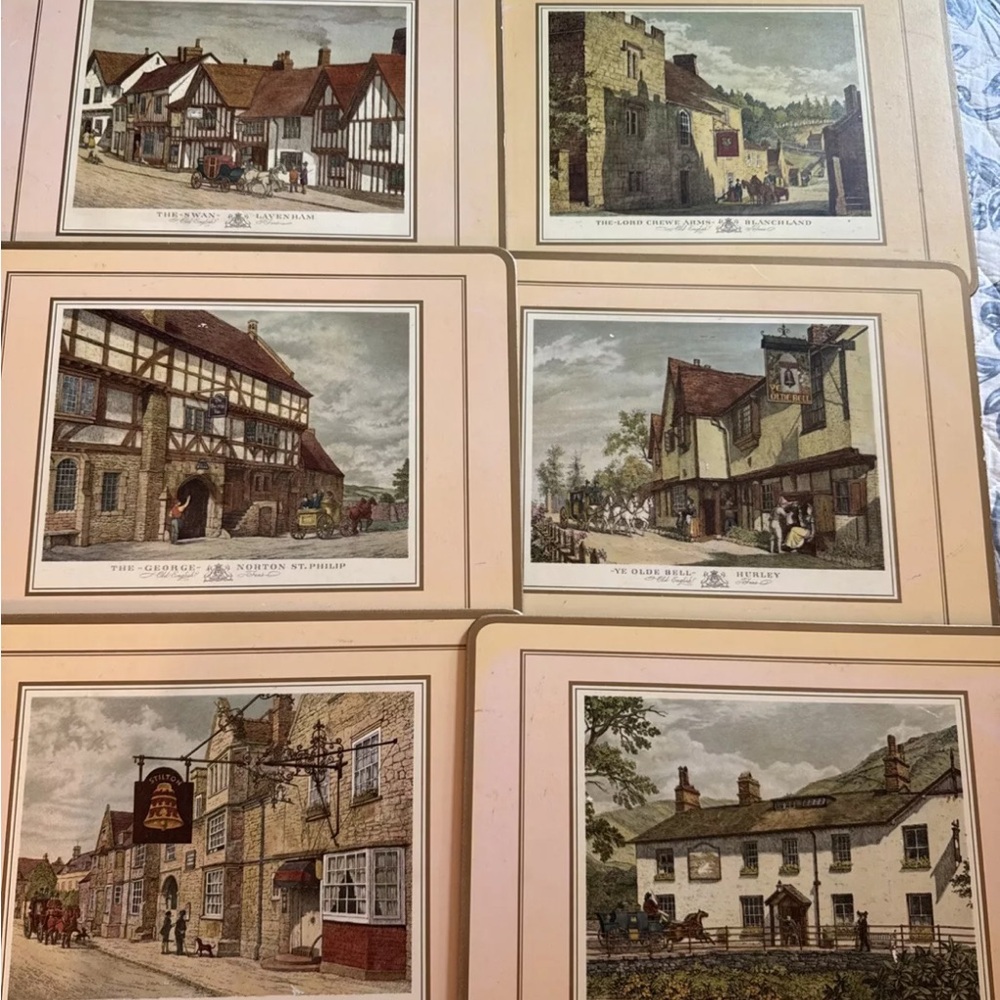 Pimpernel English Inns Placemats Cork Backed Set of 6 Frameable Wall Decor